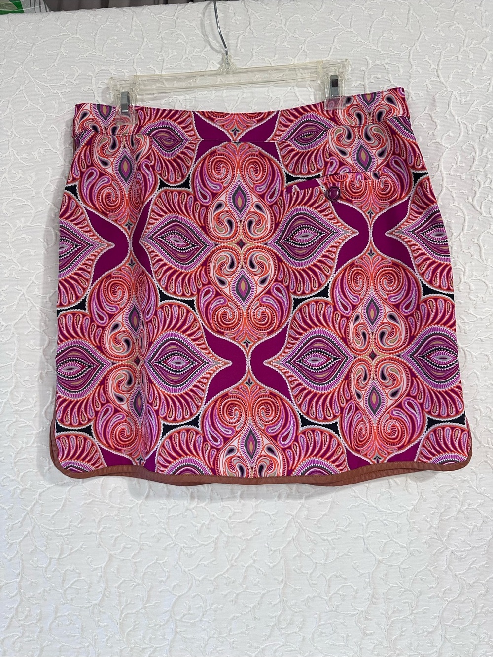 EP Pro Women’s Golf/Tennis Skort Pink Paisley With faux Leather Trim Size 12
